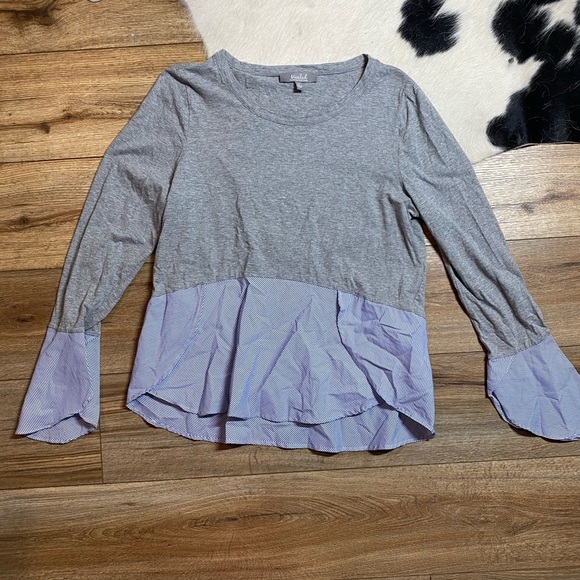 Anthropologie Marled Mixed Media Bell Sleeve Blouse - Picture 1 of 9